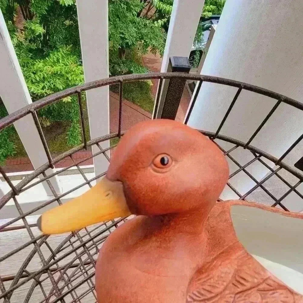 Vintage 1989 Duck Porcelain Bisque Planter Wood Look F.T.D.A. Made In Taiwan - Picture 12 of 12